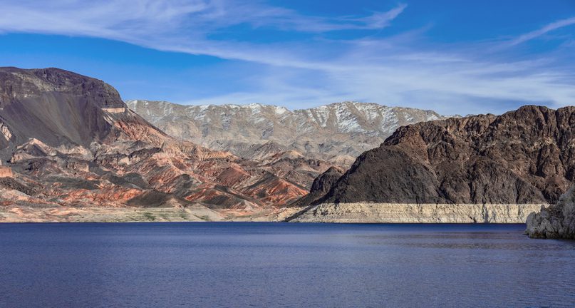 Lake Mead, Nevada looking toward Fortification Hill in Arizona. Lake Mead is one of Nevada's best fishing spots