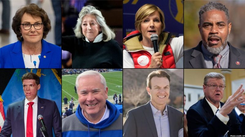 From top left to bottom right: Nevada Democratic US Sen. Jacky Rosen, Nevada Democratic US Reps. Dina Titus, Susie Lee and Steven Horsford, Republican US Senate candidate Sam Brown, Republican US House candidates Mark Robertson and Drew Johnson, and Nevada Republican US Rep. Mark Amodei.