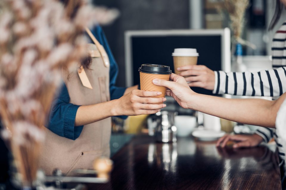 Coffee shop at the counter.