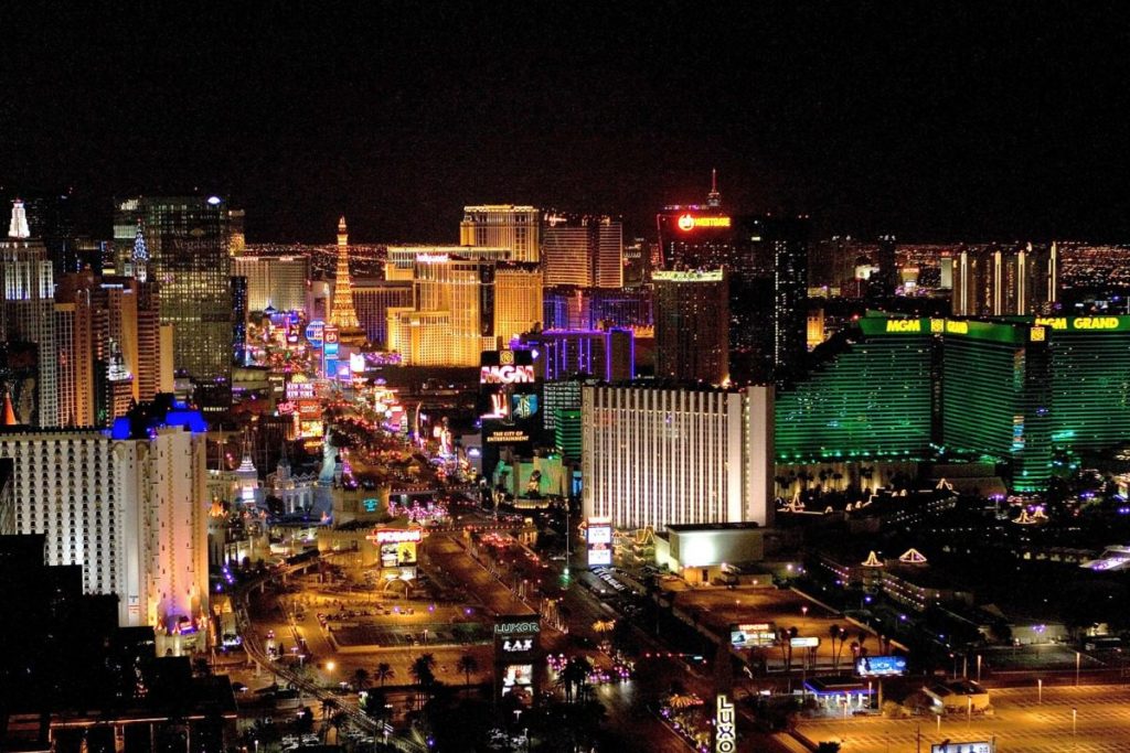 Las Vegas skyline at night.