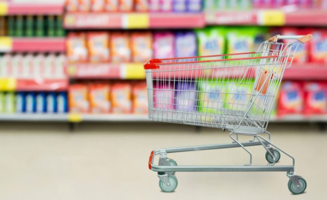 A shopping cart at a grocery store